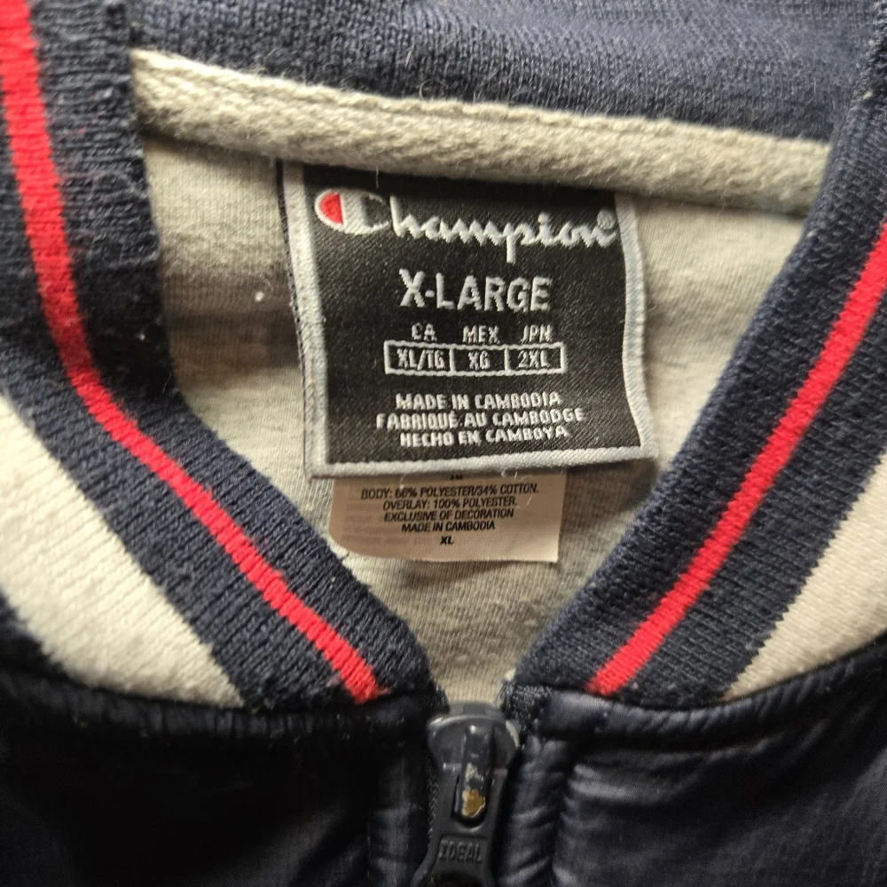 Champion Fleece Sherpa Bomber Embroidered Jacket White And Navy Size xl